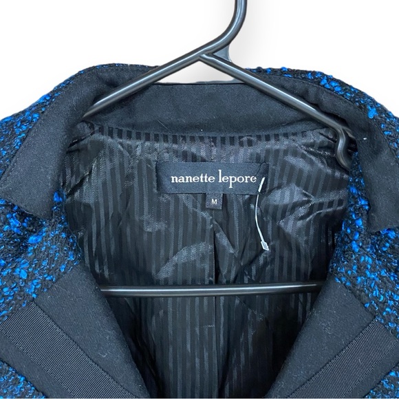 Nanette Lepore Tweed Cropped Military Style Blue Black Vamp Blazer Medium - Picture 5 of 7